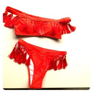 Orange fringed bathing suit